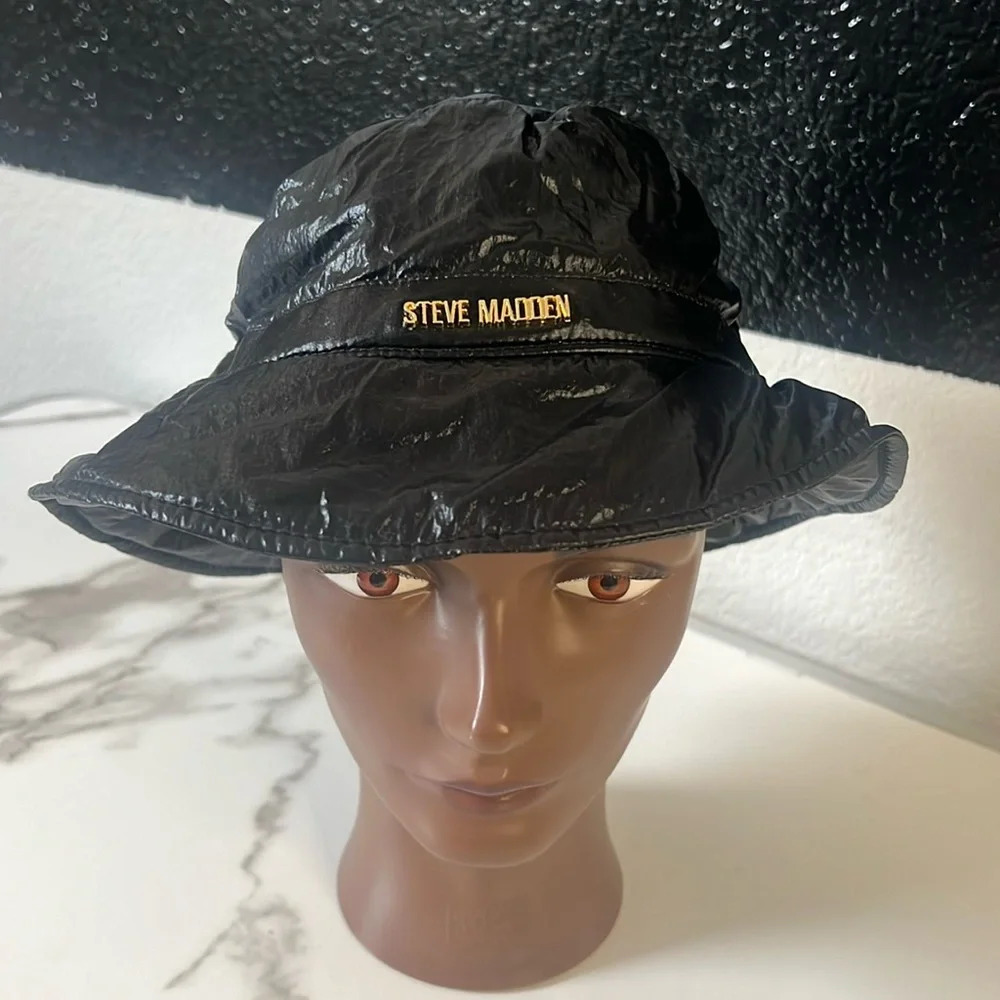 Youth Steven Madden faux leather look vinyl‎ bucket hat in black  Unisex